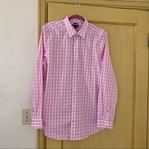 GAP Shirt Pink Gingham GAP No-Iron Button Front Oxford Shirt Size Large